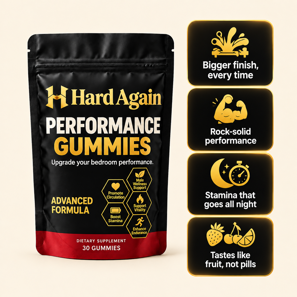 Hard Again Performance Gummies pouch with benefits
